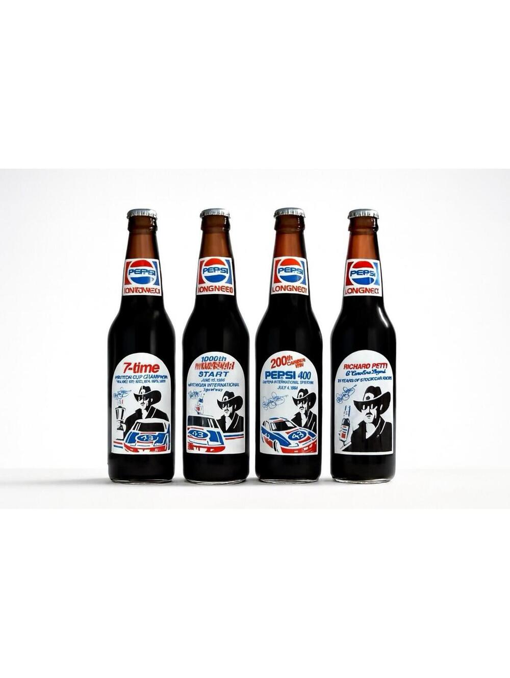 Vintage Pepsi Longneck Bottles Set of 4 - Richard Petty NASCAR Collectible